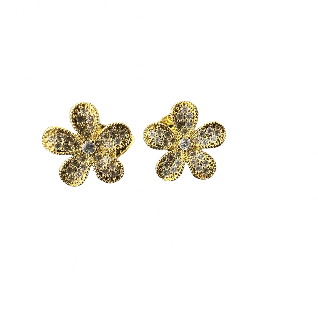 Brinco Flor margarida cravejada em zircônia Premium